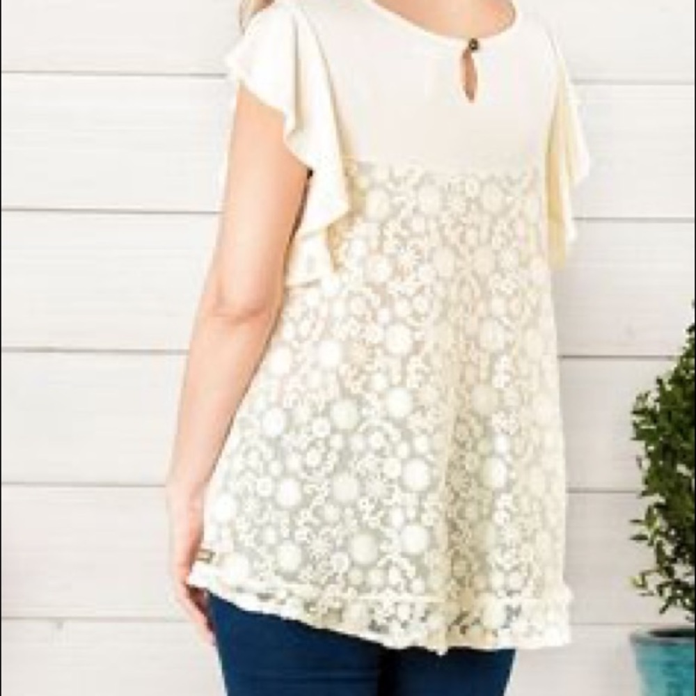 Matilda Jane flowy cream lace back top.